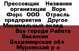 Прессовщик › Название организации ­ Ворк Форс, ООО › Отрасль предприятия ­ Другое › Минимальный оклад ­ 27 000 - Все города Работа » Вакансии   . Владимирская обл.,Муромский р-н